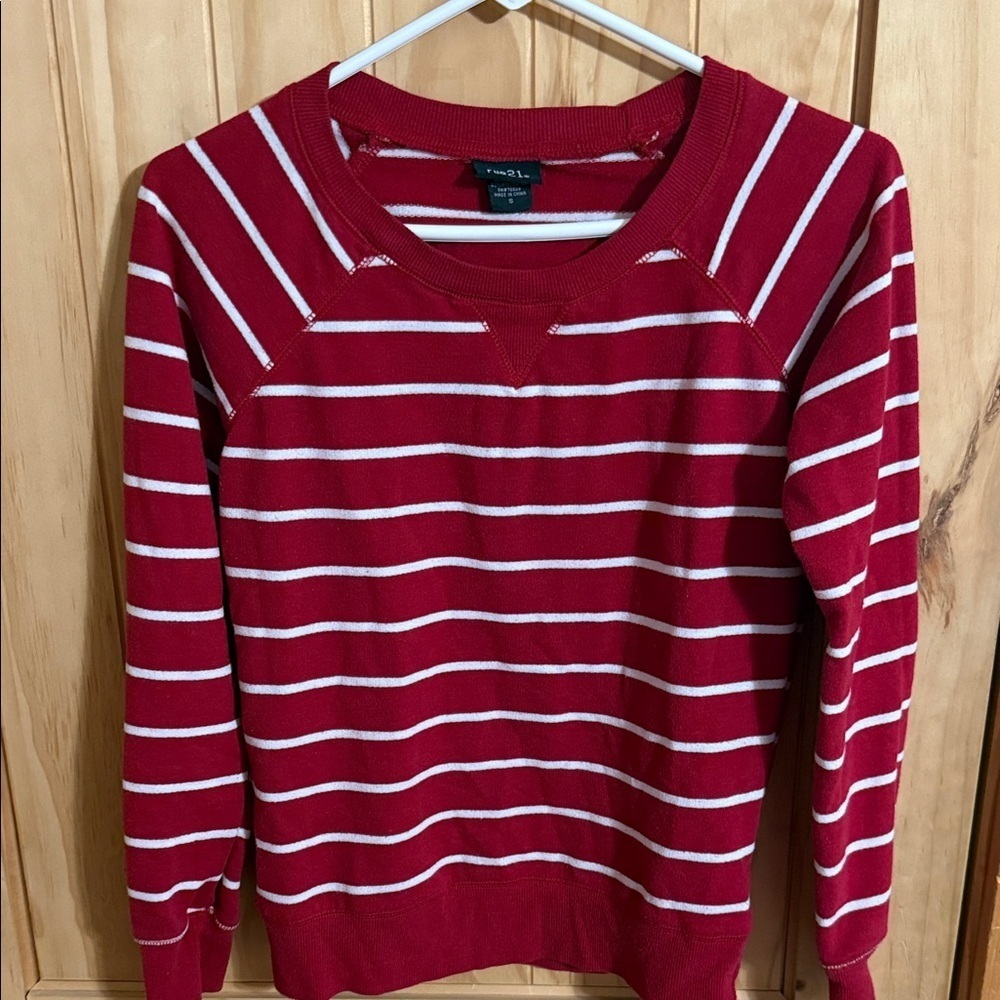 Rue21 Red and White Striped Crew Neck Sweater
